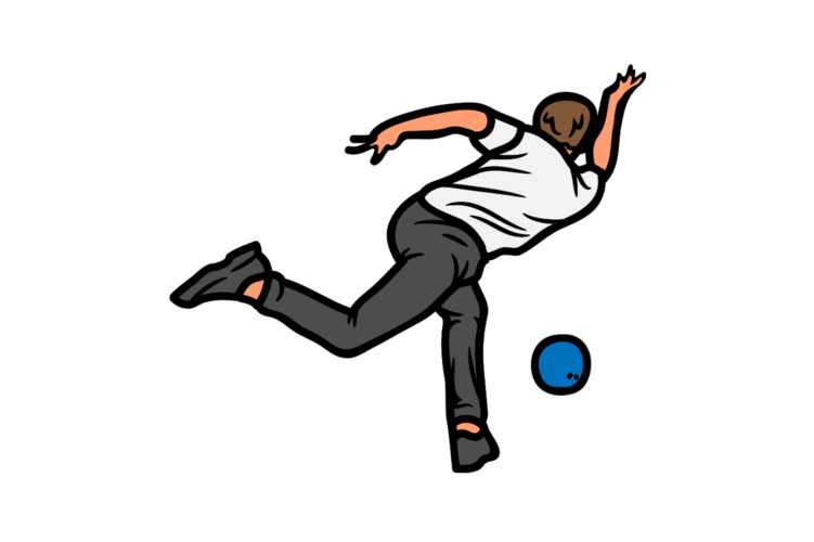 Auf diesem Bild ist eine gezeichnete Person beim Boßeln zu sehen.